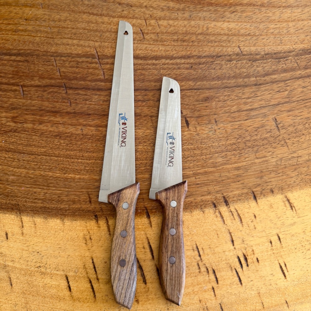 Viking Molybdenum-Vanadium Knife Set 2pc Wood Handle Triple Rivet Made in Japan